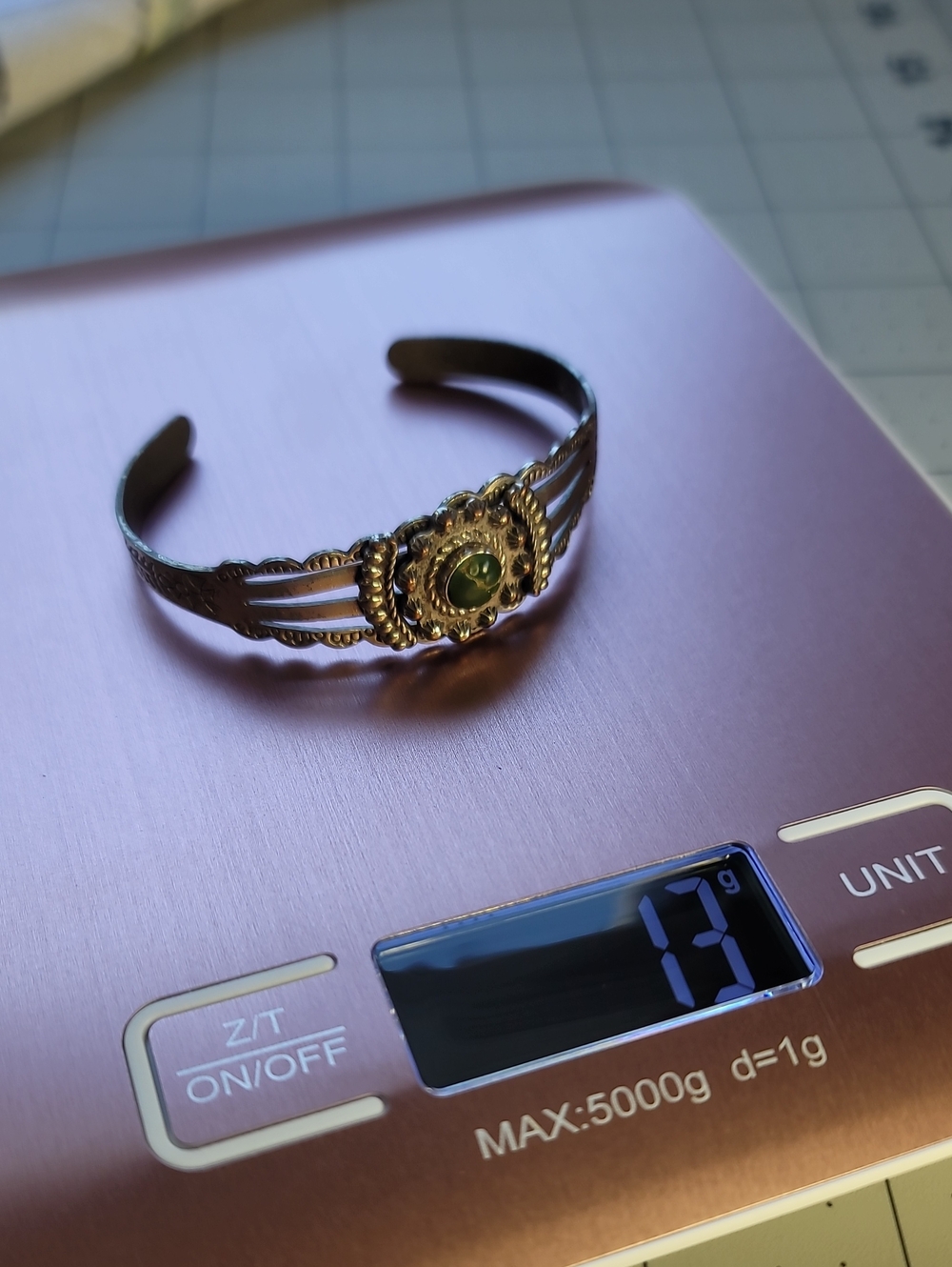 Vintage Silver Western Cuff Bracelet with Green Stone